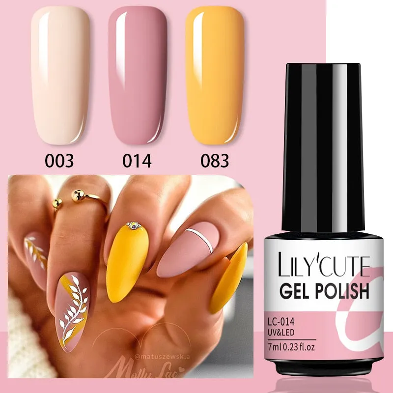 LILYCUTE 3PCs Rose Gold Gel Nail Polish Manicure Set Glitter Nail Gel Semi Permanent Base Top Coat UV Gel Nail Art Design Hybrid