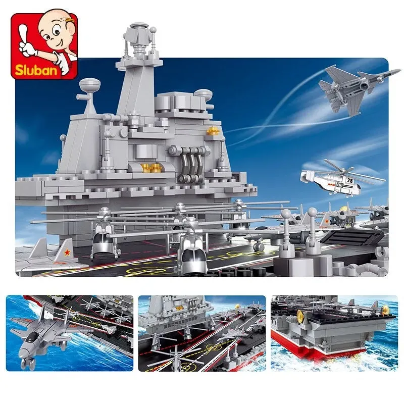 Military WW2 Aircraft Carrier Warship Bricks Toys