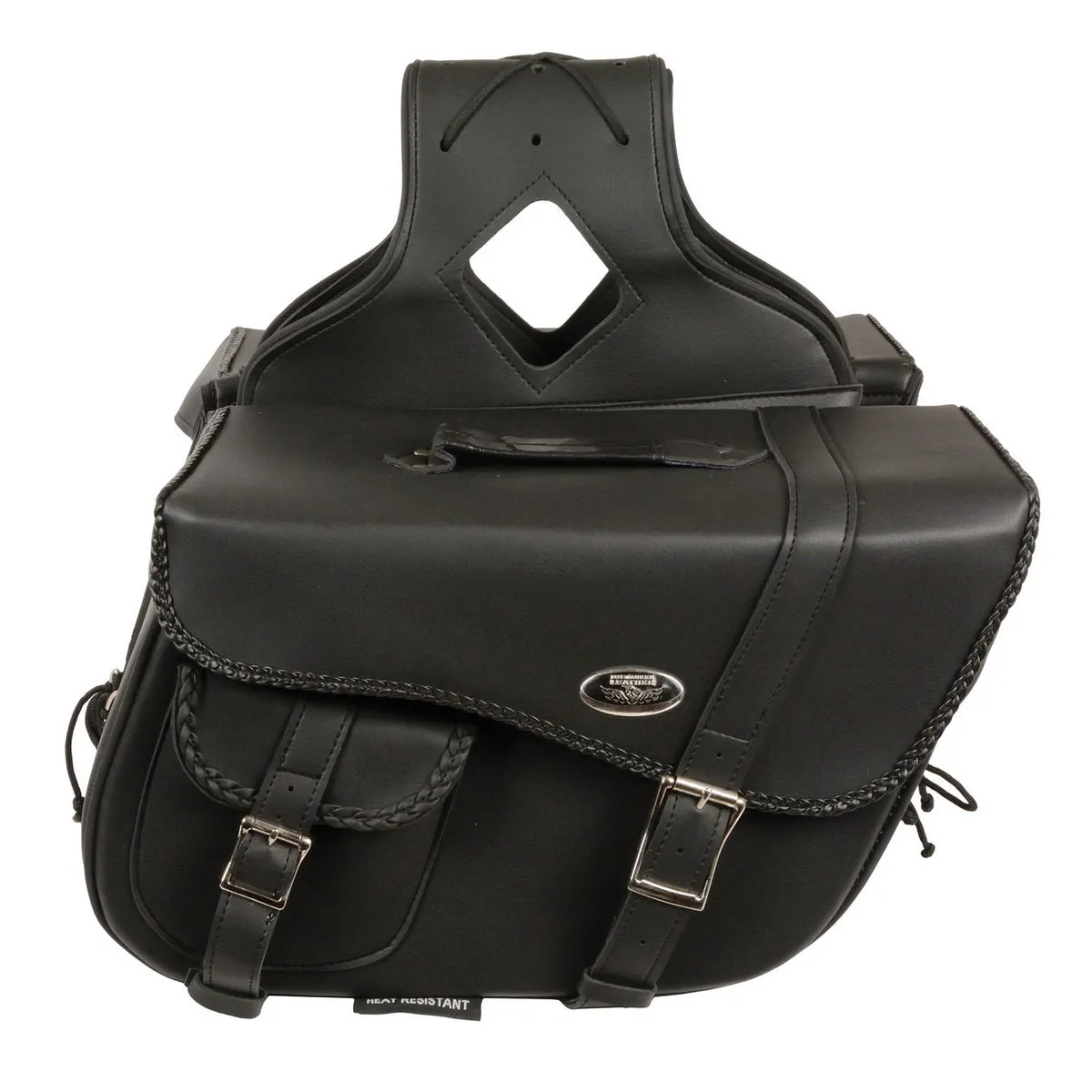 Milwaukee Leather SH665ZB Black Large Braided Zip Off PVC Throw Over Motorcycle Saddle Bag