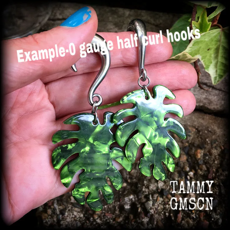 Monstera leaf gauged earrings-Leaf ear weights
