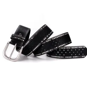 Nail Inlaid Alloy Pin Buckle Pink Belt Fashion Casual with Jeans