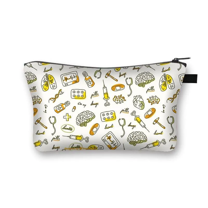 Nurse Electrocardiogram Printing Lady Cosmetic Bag Pills Nurse Girl Storage Bag Fashion Cosmetic Case