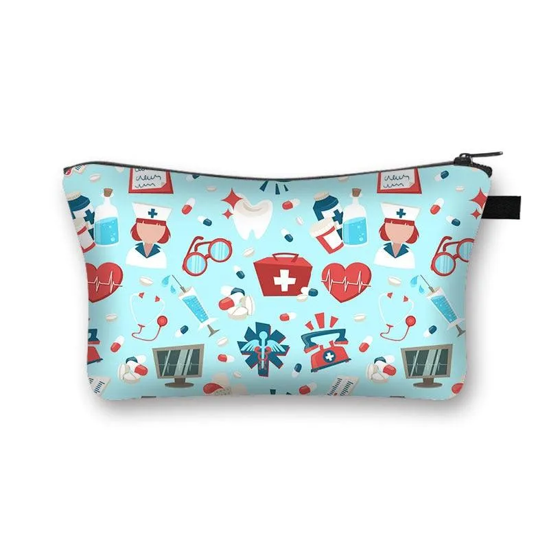 Nurse Electrocardiogram Printing Lady Cosmetic Bag Pills Nurse Girl Storage Bag Fashion Cosmetic Case