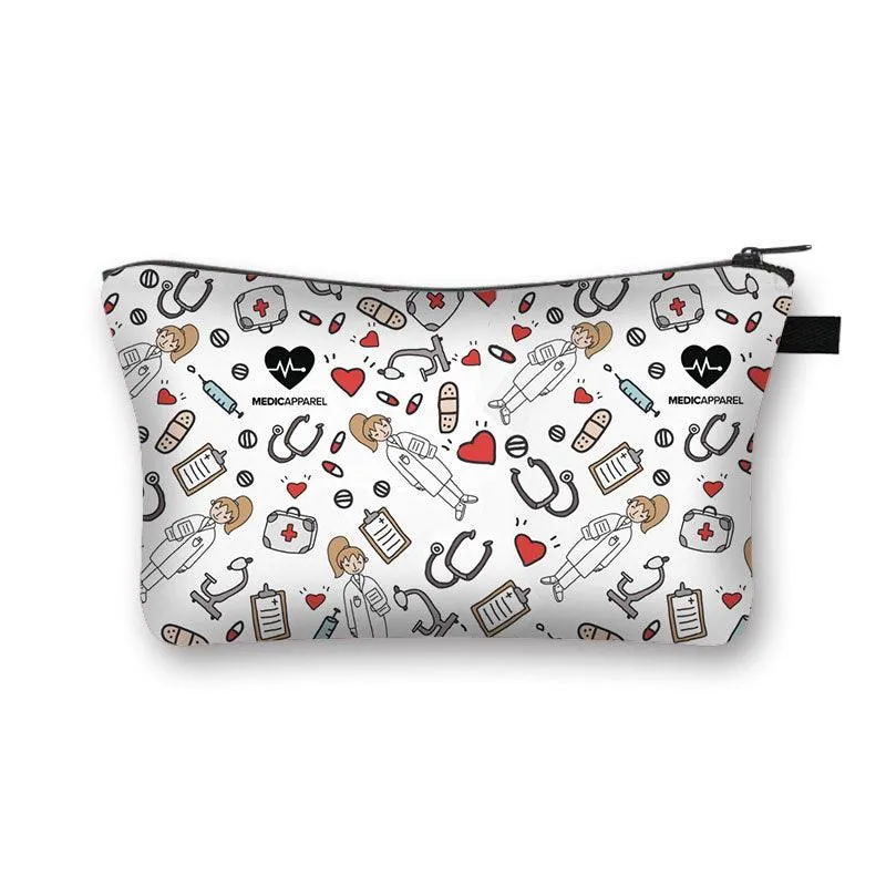 Nurse Electrocardiogram Printing Lady Cosmetic Bag Pills Nurse Girl Storage Bag Fashion Cosmetic Case
