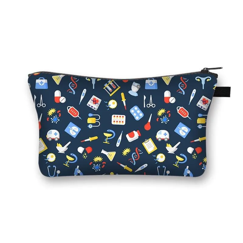 Nurse Electrocardiogram Printing Lady Cosmetic Bag Pills Nurse Girl Storage Bag Fashion Cosmetic Case