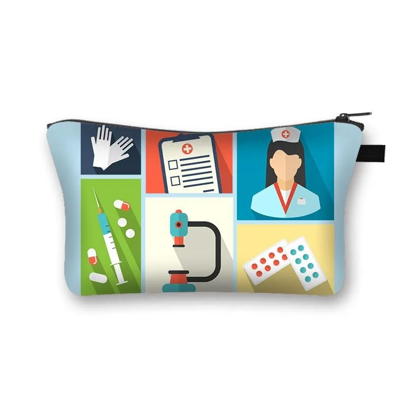 Nurse Electrocardiogram Printing Lady Cosmetic Bag Pills Nurse Girl Storage Bag Fashion Cosmetic Case