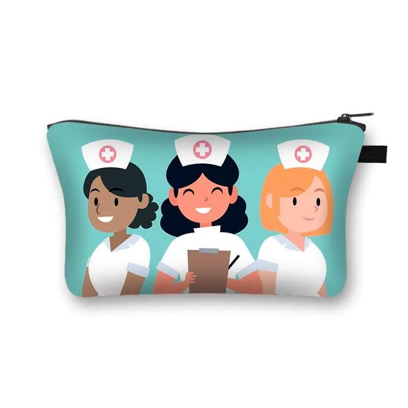 Nurse Electrocardiogram Printing Lady Cosmetic Bag Pills Nurse Girl Storage Bag Fashion Cosmetic Case