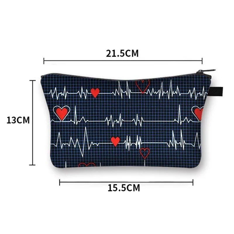 Nurse Electrocardiogram Printing Lady Cosmetic Bag Pills Nurse Girl Storage Bag Fashion Cosmetic Case