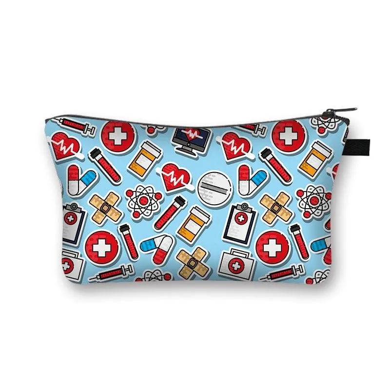 Nurse Electrocardiogram Printing Lady Cosmetic Bag Pills Nurse Girl Storage Bag Fashion Cosmetic Case