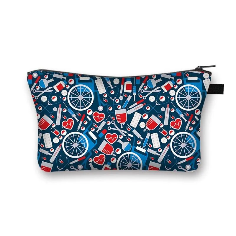 Nurse Electrocardiogram Printing Lady Cosmetic Bag Pills Nurse Girl Storage Bag Fashion Cosmetic Case