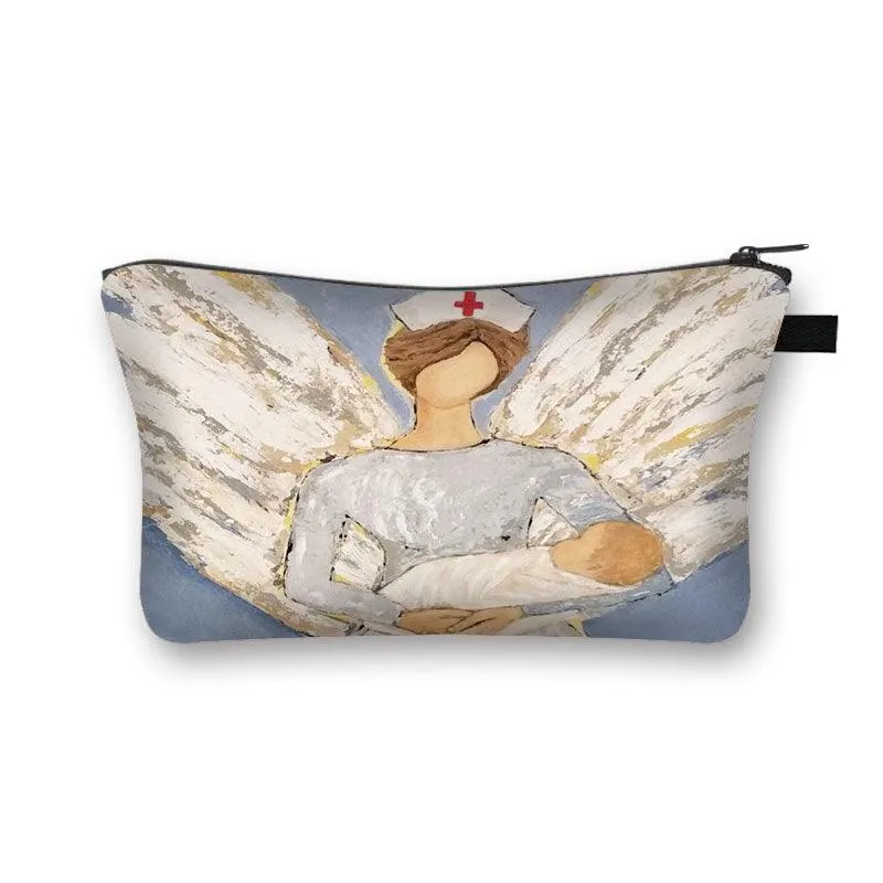 Nurse Electrocardiogram Printing Lady Cosmetic Bag Pills Nurse Girl Storage Bag Fashion Cosmetic Case