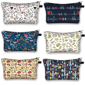 Nurse Electrocardiogram Printing Lady Cosmetic Bag Pills Nurse Girl Storage Bag Fashion Cosmetic Case