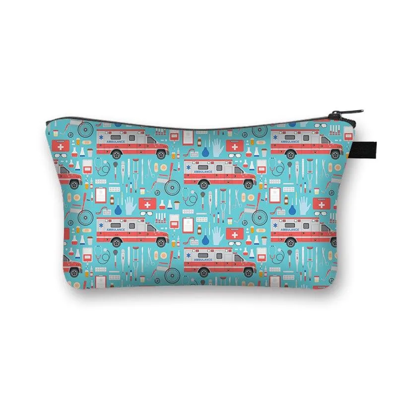 Nurse Electrocardiogram Printing Lady Cosmetic Bag Pills Nurse Girl Storage Bag Fashion Cosmetic Case