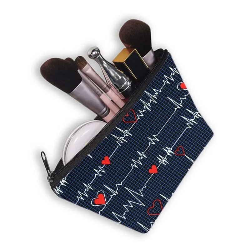 Nurse Electrocardiogram Printing Lady Cosmetic Bag Pills Nurse Girl Storage Bag Fashion Cosmetic Case