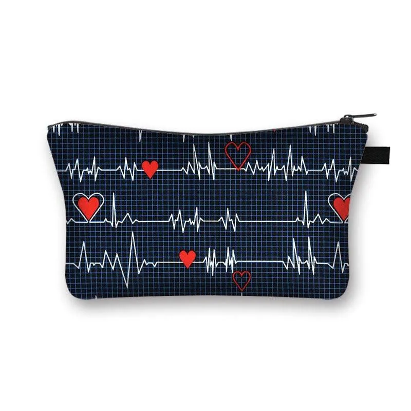 Nurse Electrocardiogram Printing Lady Cosmetic Bag Pills Nurse Girl Storage Bag Fashion Cosmetic Case