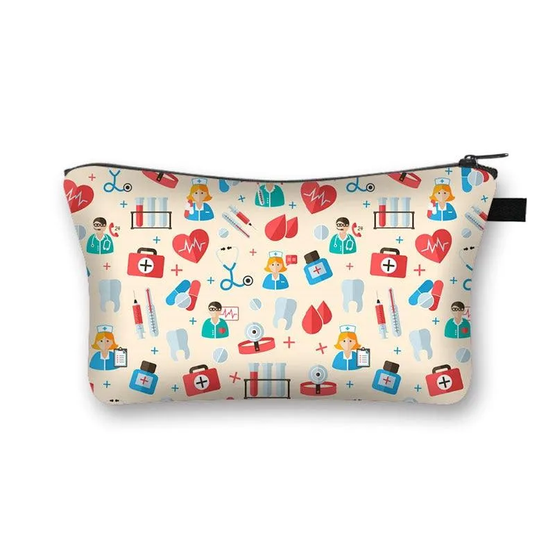 Nurse Electrocardiogram Printing Lady Cosmetic Bag Pills Nurse Girl Storage Bag Fashion Cosmetic Case