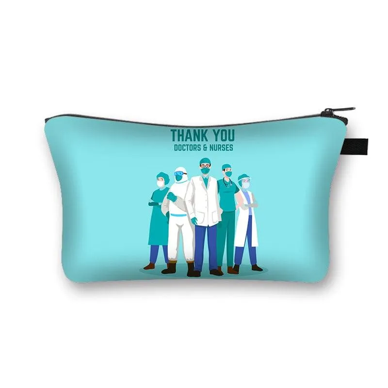 Nurse Electrocardiogram Printing Lady Cosmetic Bag Pills Nurse Girl Storage Bag Fashion Cosmetic Case