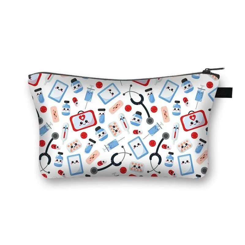 Nurse Electrocardiogram Printing Lady Cosmetic Bag Pills Nurse Girl Storage Bag Fashion Cosmetic Case