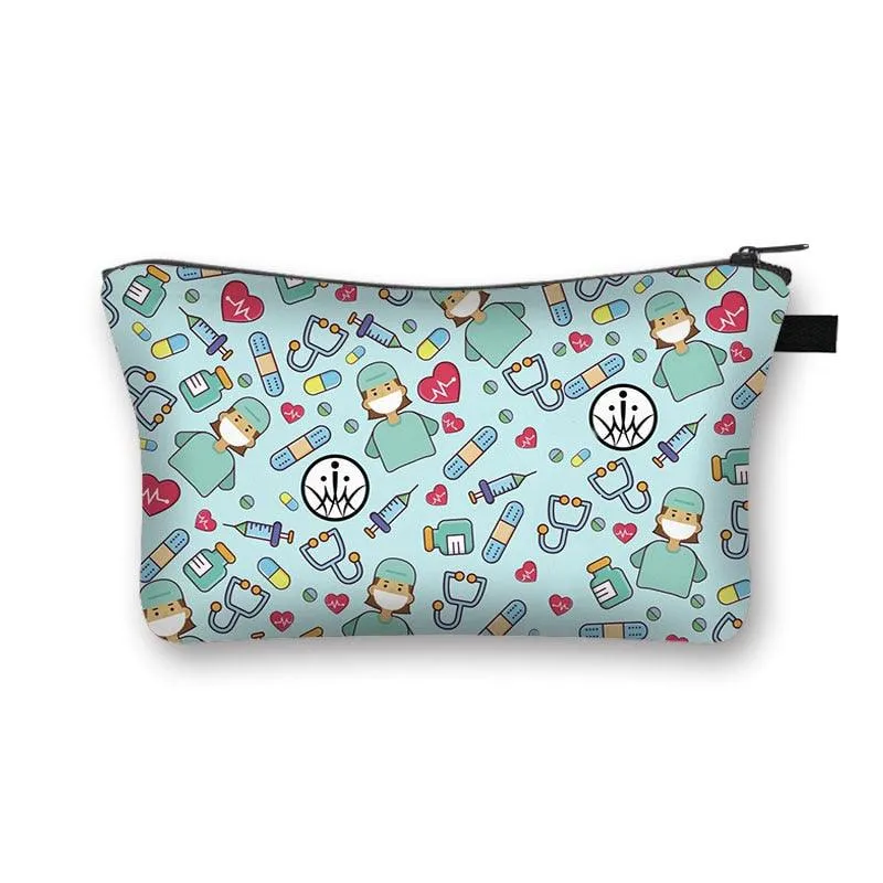 Nurse Electrocardiogram Printing Lady Cosmetic Bag Pills Nurse Girl Storage Bag Fashion Cosmetic Case