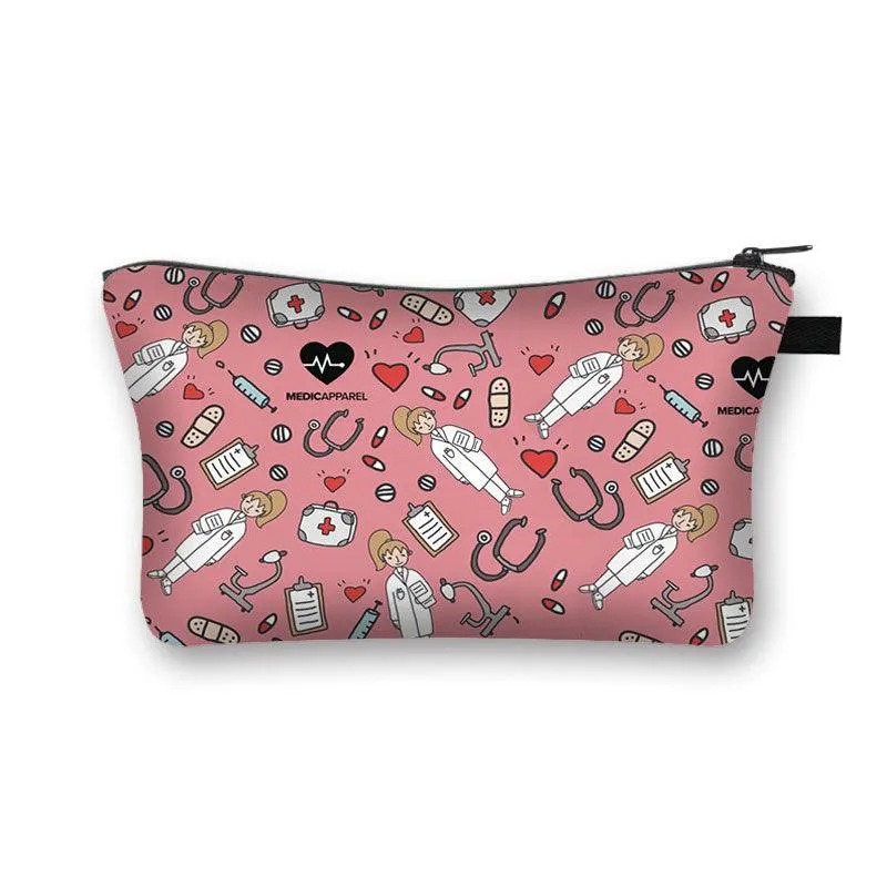 Nurse Electrocardiogram Printing Lady Cosmetic Bag Pills Nurse Girl Storage Bag Fashion Cosmetic Case