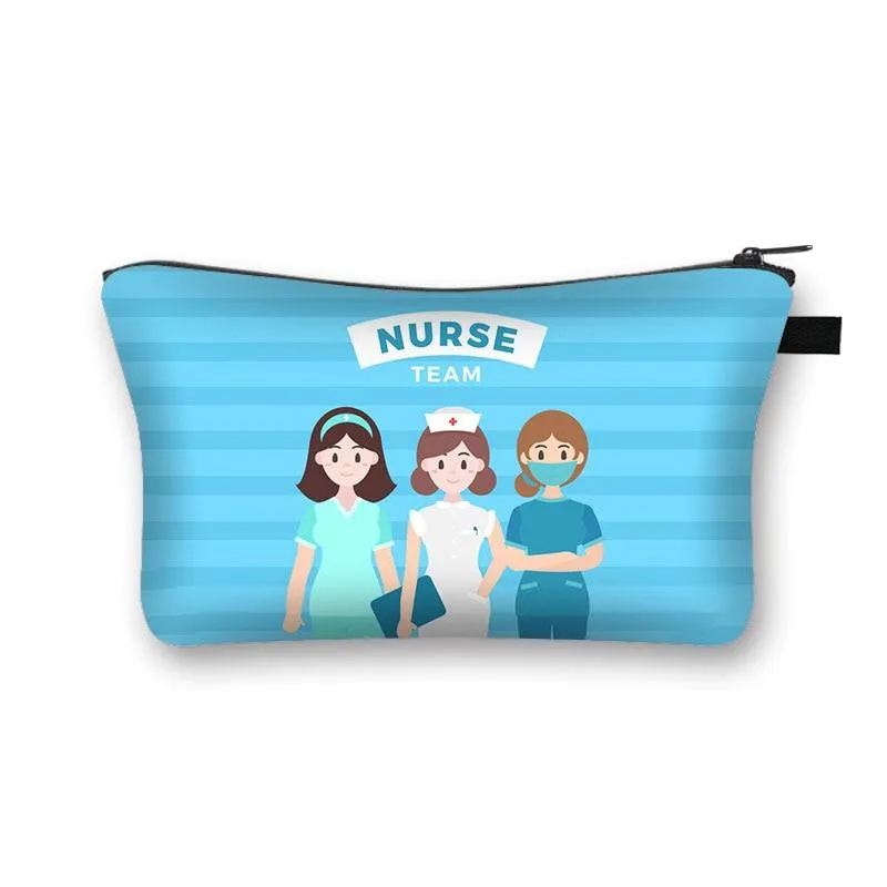 Nurse Electrocardiogram Printing Lady Cosmetic Bag Pills Nurse Girl Storage Bag Fashion Cosmetic Case