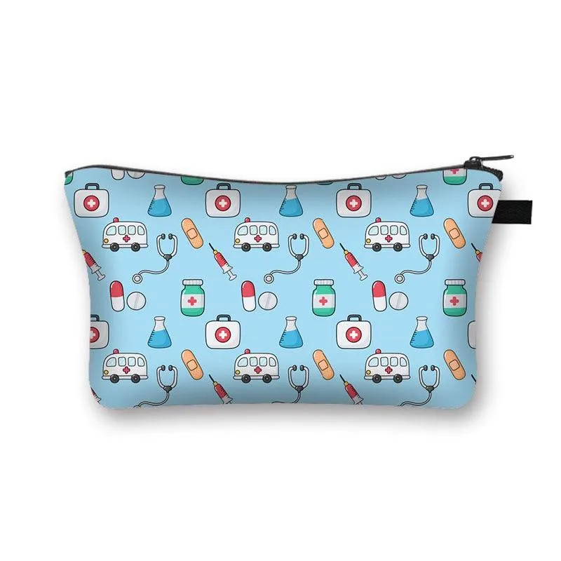 Nurse Electrocardiogram Printing Lady Cosmetic Bag Pills Nurse Girl Storage Bag Fashion Cosmetic Case