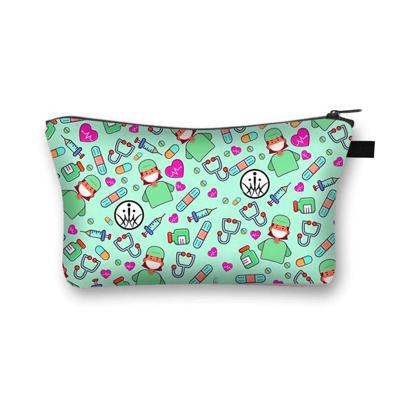 Nurse Electrocardiogram Printing Lady Cosmetic Bag Pills Nurse Girl Storage Bag Fashion Cosmetic Case