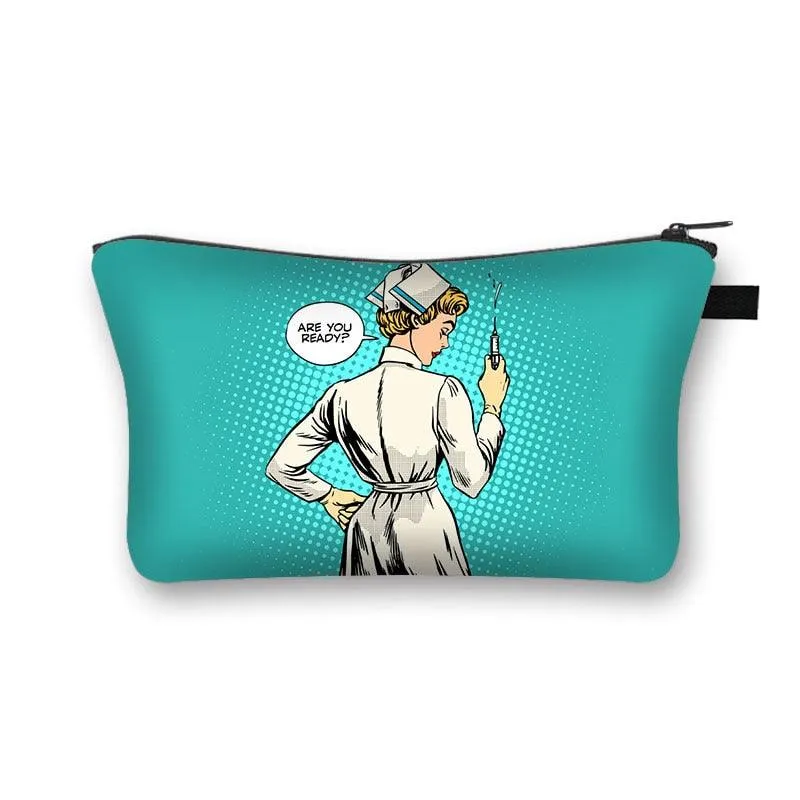 Nurse Electrocardiogram Printing Lady Cosmetic Bag Pills Nurse Girl Storage Bag Fashion Cosmetic Case