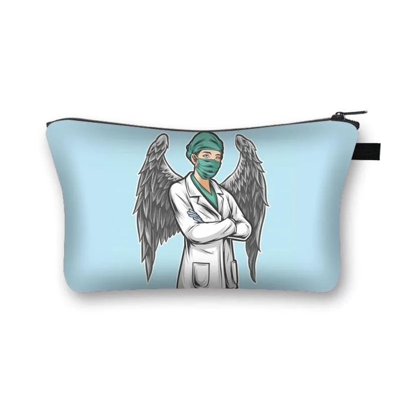 Nurse Electrocardiogram Printing Lady Cosmetic Bag Pills Nurse Girl Storage Bag Fashion Cosmetic Case