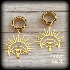 Oculus tunnel earrings-Evil eye ear gauges