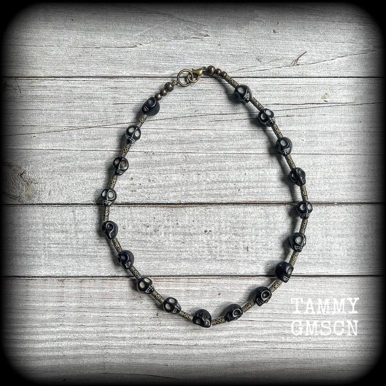 Ogoun choker-Antique bronze and stone gothic choker