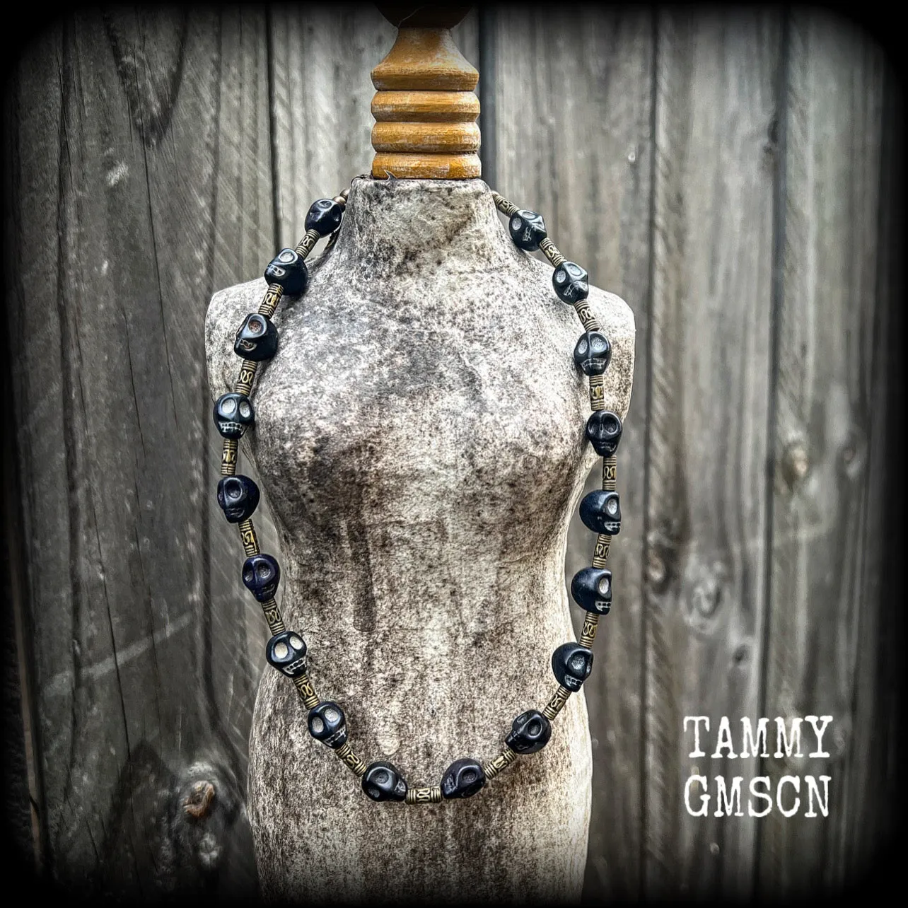 Ogoun choker-Antique bronze and stone gothic choker