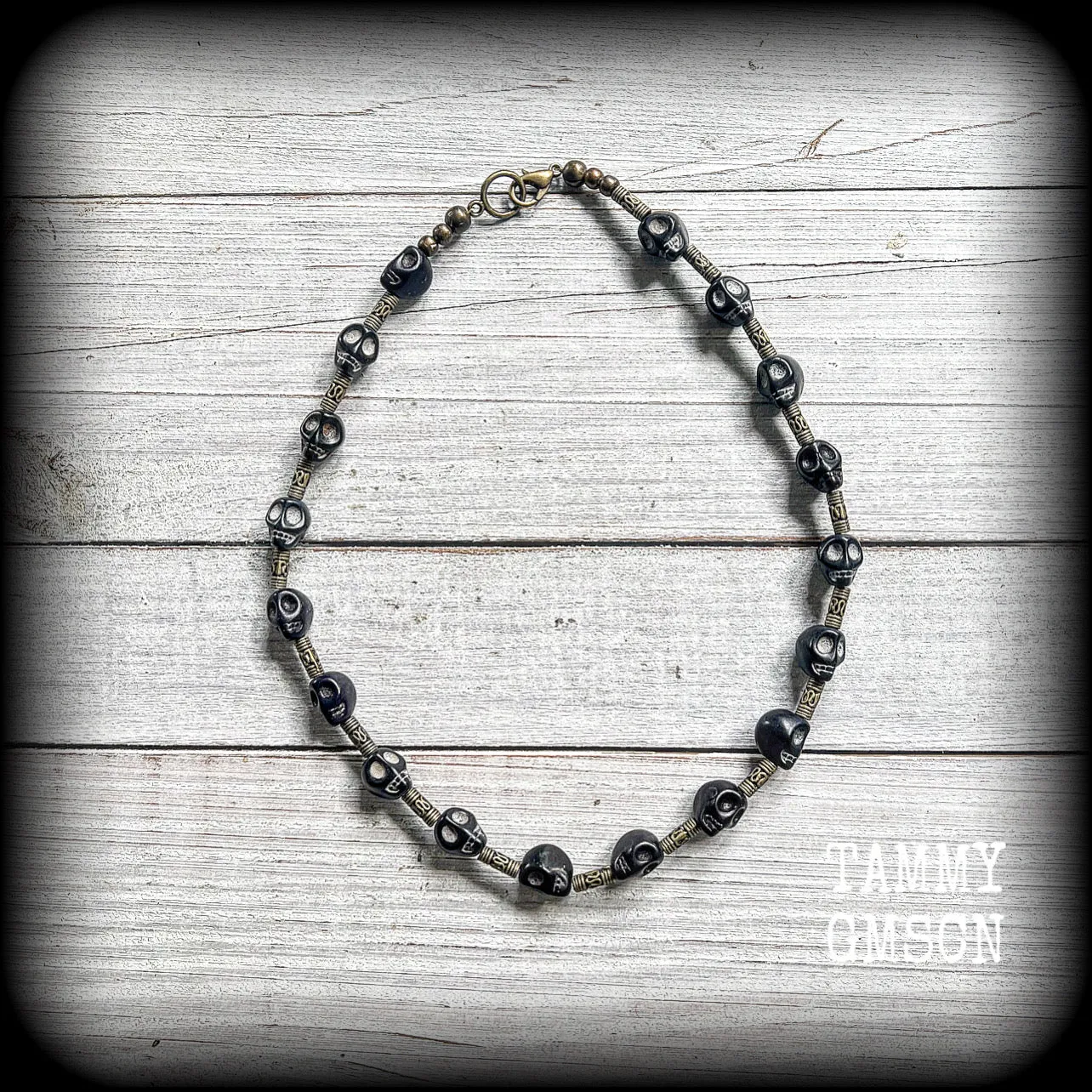 Ogoun choker-Antique bronze and stone gothic choker