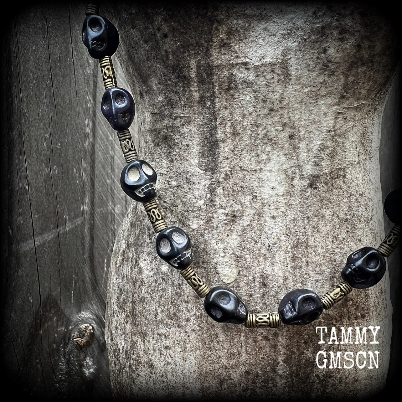 Ogoun choker-Antique bronze and stone gothic choker