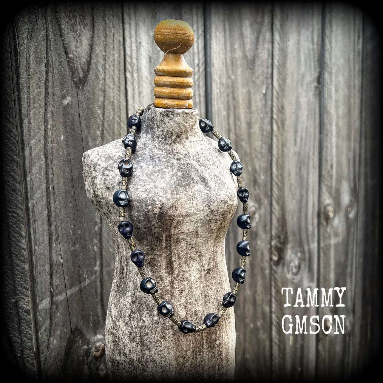 Ogoun choker-Antique bronze and stone gothic choker