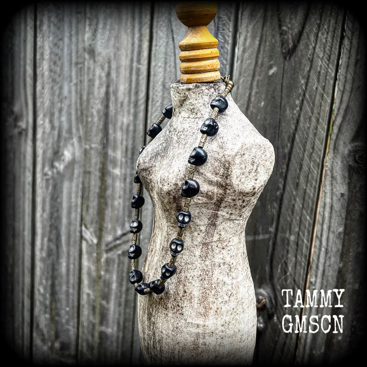 Ogoun choker-Antique bronze and stone gothic choker
