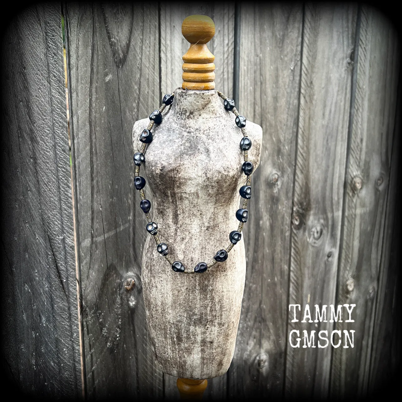 Ogoun choker-Antique bronze and stone gothic choker