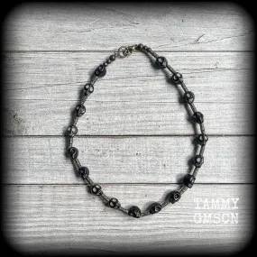 Ogoun choker-Antique bronze and stone gothic choker