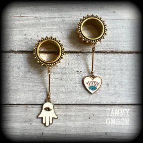 Ornate gold hamsa evil eye tunnels-Boho tunnels