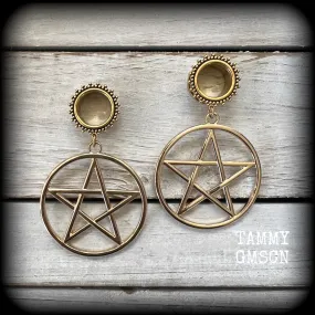 Ornate gold pentagram tunnels-Boho tunnels