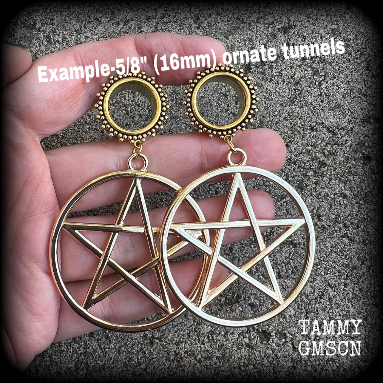Ornate gold pentagram tunnels-Boho tunnels