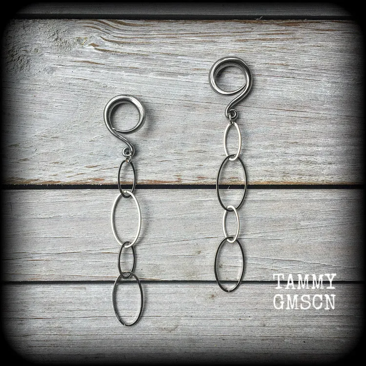 Oval gauged earrings-Geometric ear hangers