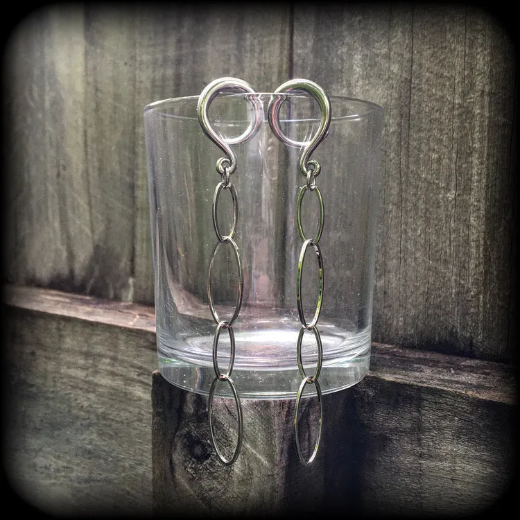 Oval gauged earrings-Geometric ear hangers