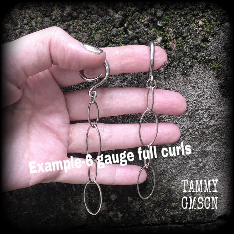 Oval gauged earrings-Geometric ear hangers