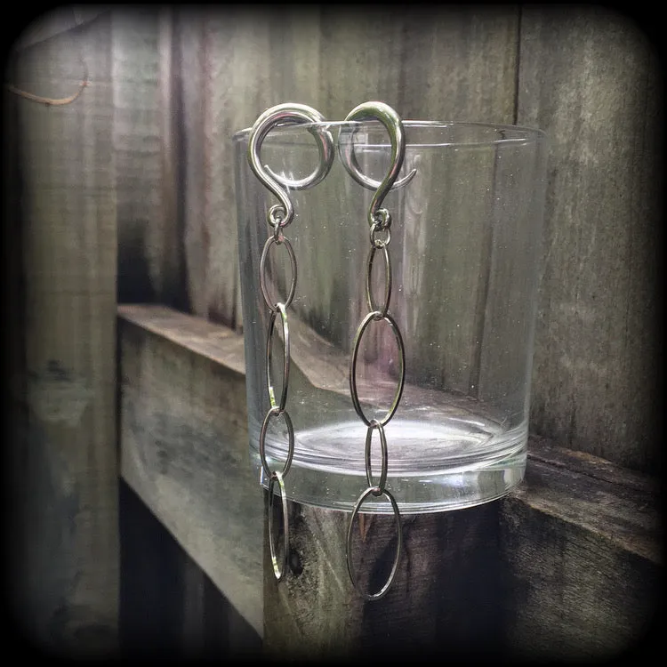 Oval gauged earrings-Geometric ear hangers