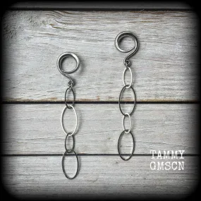 Oval gauged earrings-Geometric ear hangers