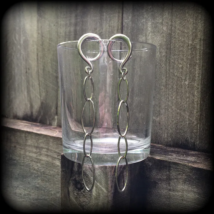 Oval gauged earrings-Geometric ear hangers