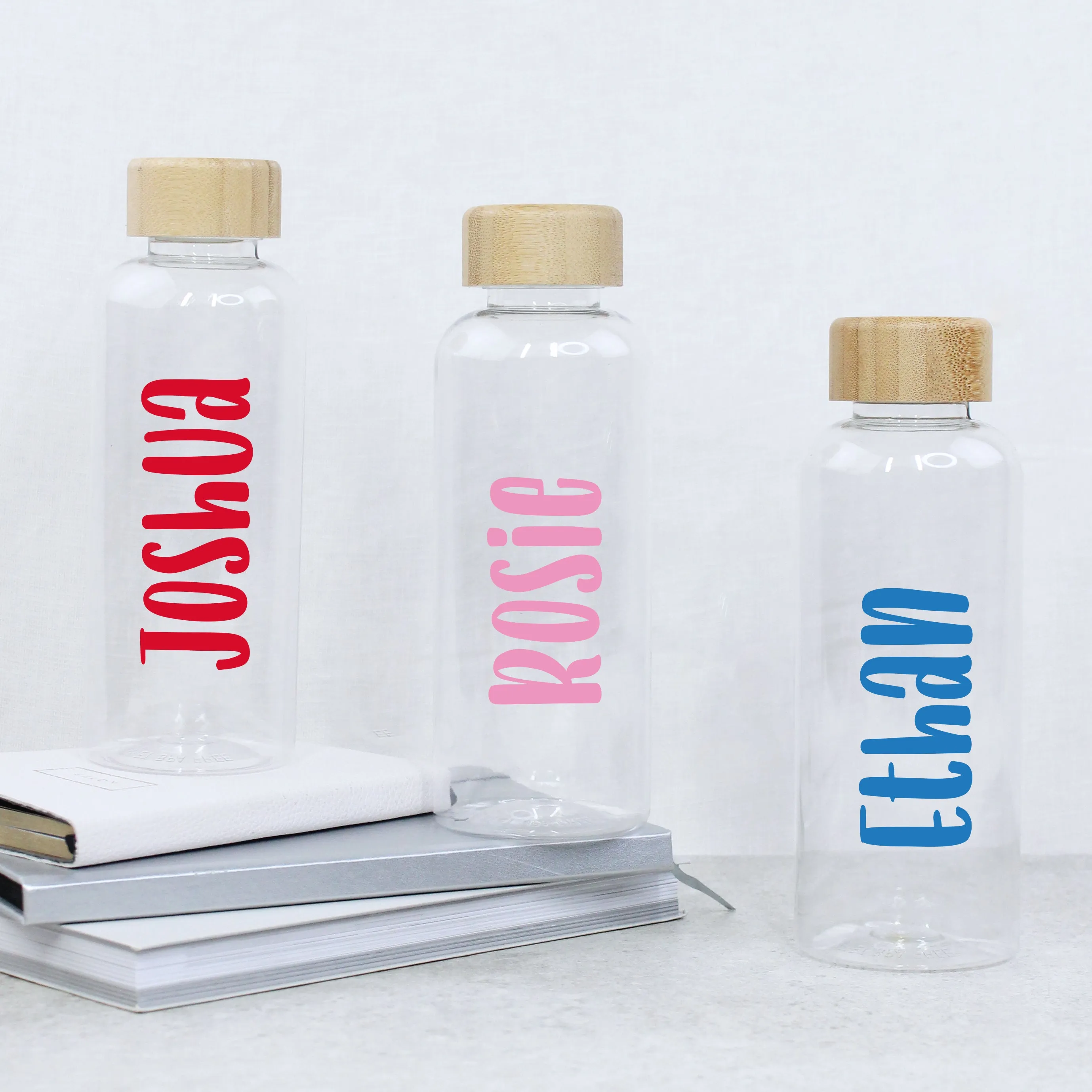 Personalised 600ml Clear Water Bottle with Bamboo Lid