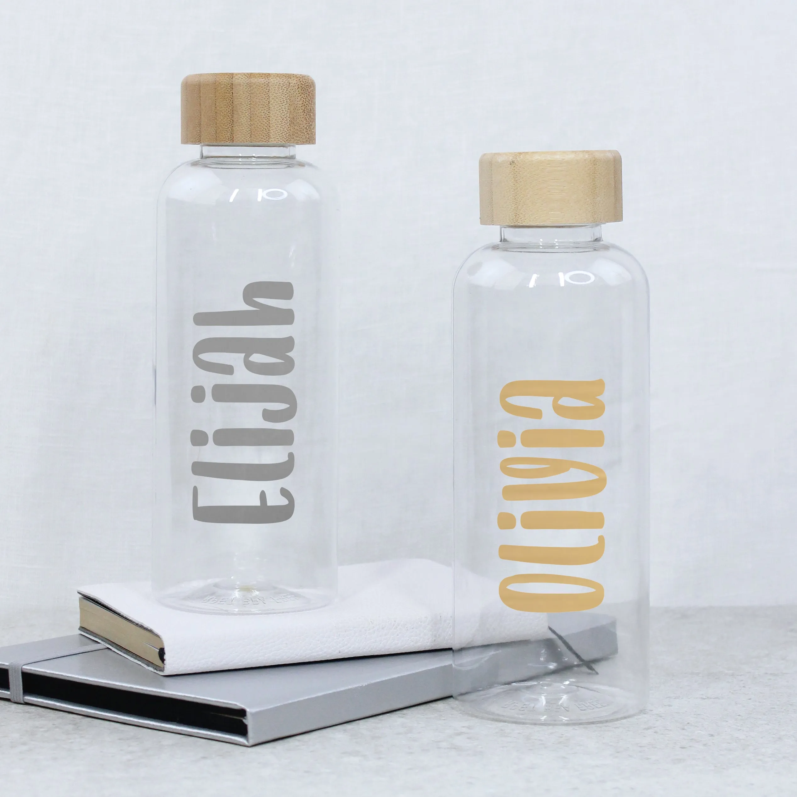 Personalised 600ml Clear Water Bottle with Bamboo Lid