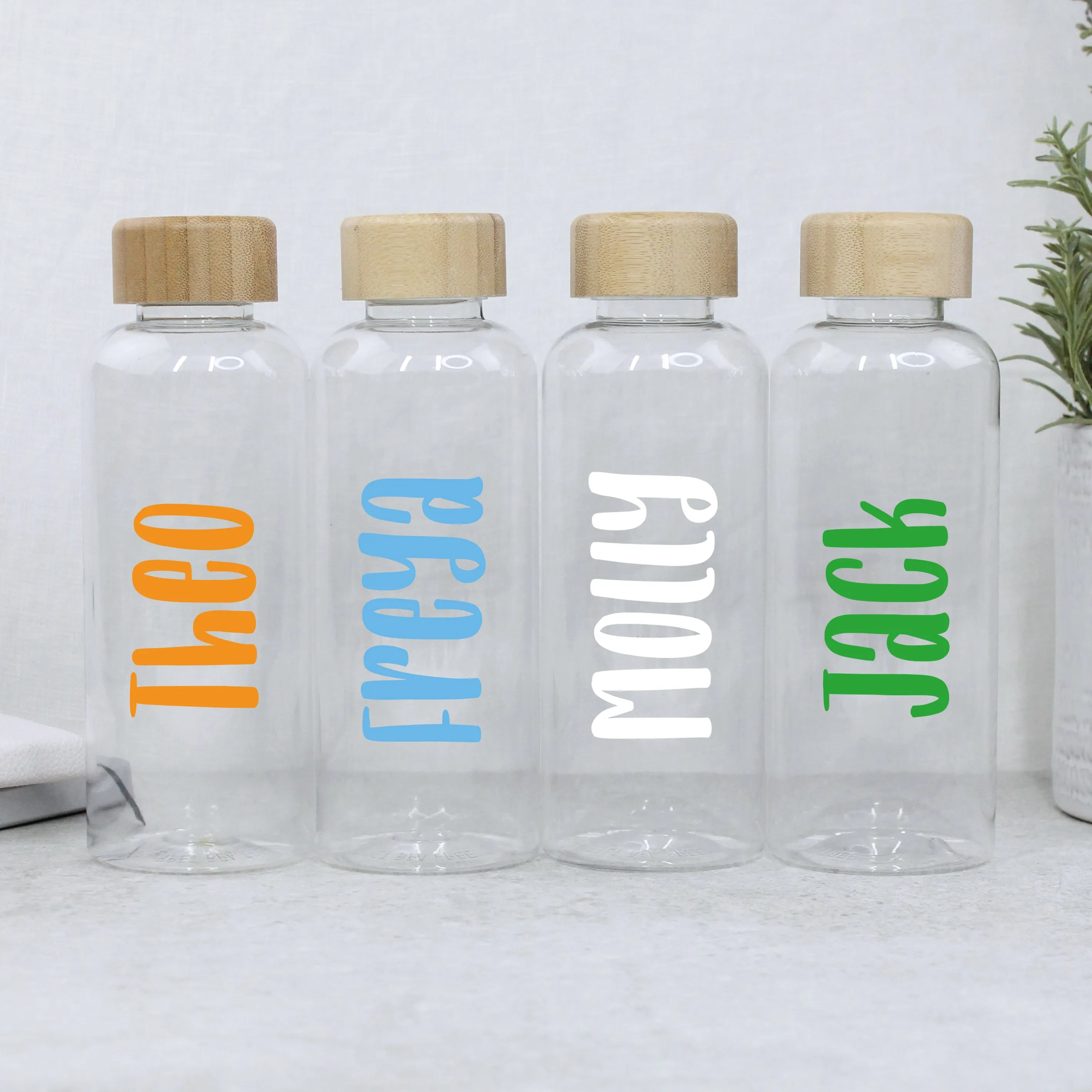 Personalised 600ml Clear Water Bottle with Bamboo Lid